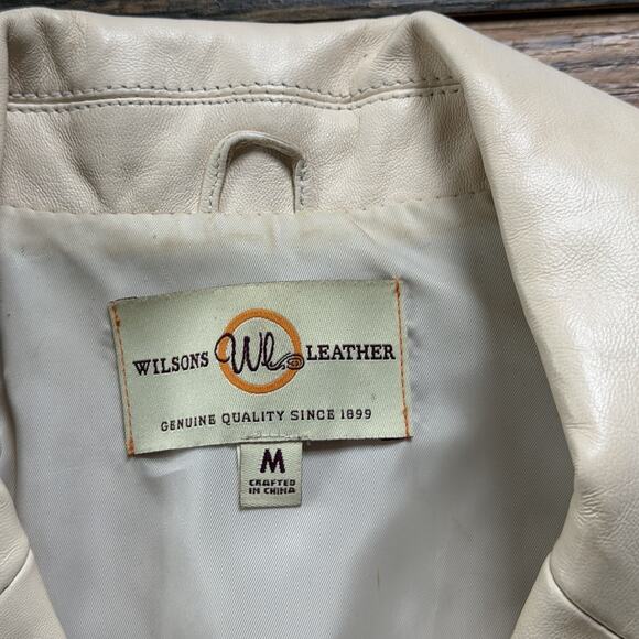 Vintage Wilsons Leather Jacket Genuine Cream Blazer Style Button Front Sz M - Picture 3 of 11